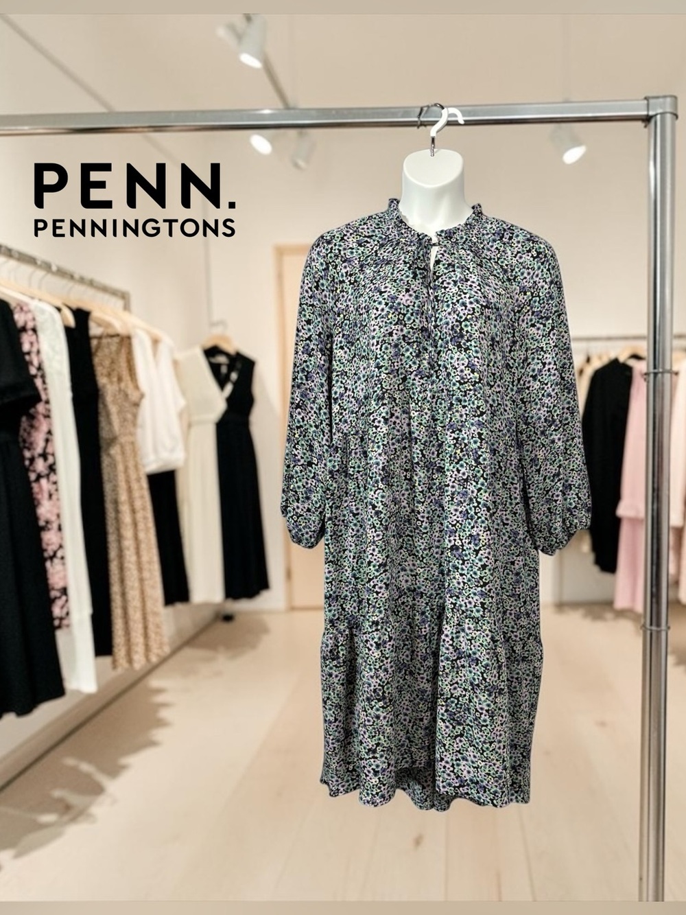 Penningtons, Floral Midi Dress, Plus Size 22W, Purple Blue Boho Long Sleeve